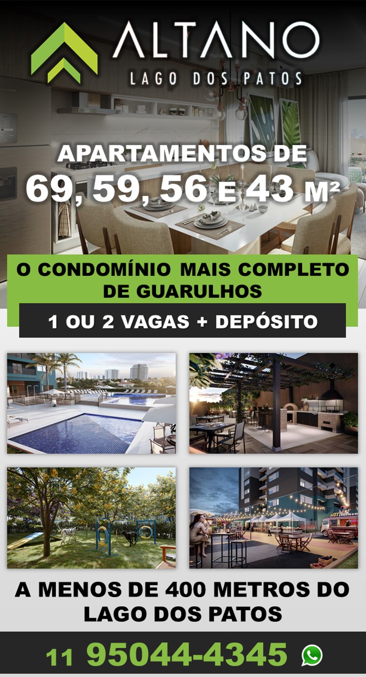 Altano Lago dos Patos - Apartamentos de alto padrão para morar ou investir de 43m², 56m², 59m² e 69m² na Vila Rosália em Guarulhos ao lado da Zona Norte e à 15 minutos do Metro Tucuruvi