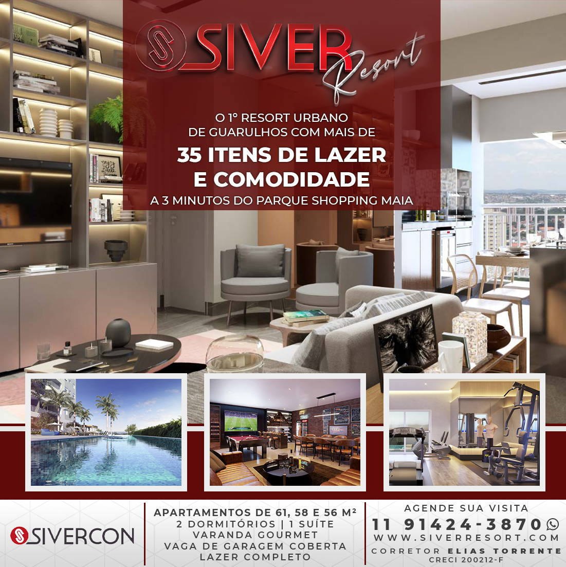 Siver Resort Bosque Maia - o residencial mais completo de Guarulhos, 35 itens de lazer e comodidade  menos de 400m do Lago dos Patos
